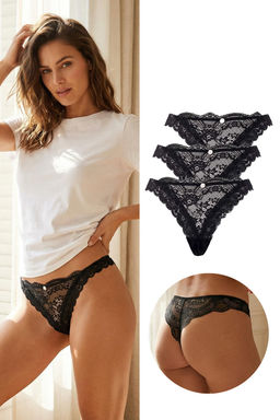 Siyah 3lu Dantel Tanga Kulot THMSS26KU00001