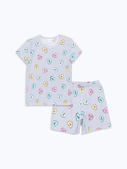 Bisiklet Yaka Bask?l? K?z ?ocuk ?ortlu Pijama Tak?m?