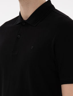 Siyah Regular Fit %100 Pamuk Polo Yaka Basic Ti__rt