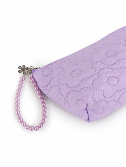 Косметичка женская «Цветочки», на молнии, ручка из бусин, сиреневая