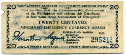 Банкнота 20 сентаво 1943 года Филиппины (Минданао, Администрация США)
