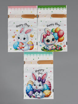 Цена за 50 шт. Пакет  полиэтиленовый подарочный "Заяц с цветами", с завязками, 15х23±1 см