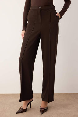 EXCLUSIVE Ozel Koleksiyon Dokumlu Kahverengi Nervurlu Wide Leg/Genis Paca Pantolon TWOAW26PL00118 - Trendyolmilla фото 4