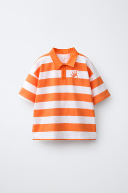 POLO RAYAS BORDADO / Naranja vivo