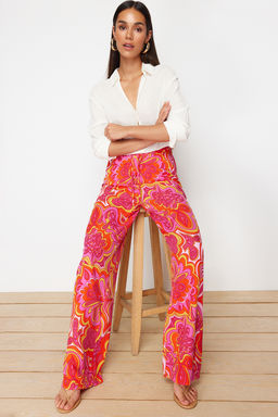 Pembe Beli Lastikli Baglama Detayl? Wide Leg/Genis Paca Desenli Dokuma Pantolon TWOSS24PL00159 - Trendyolmilla фото 3