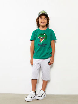 Bisiklet Yaka Bask?l? ?ift Y?nl? Payetli K?sa Kollu Pamuklu Erkek ?ocuk Ti??rt