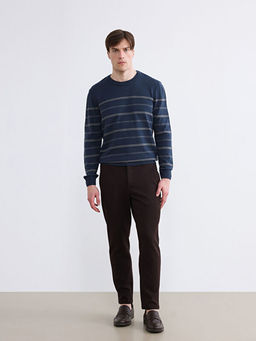 Bisiklet Yaka ?izgili Erkek Triko Kazak