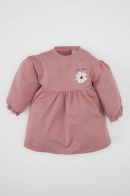 K?z Bebek Bisiklet Yaka Cicek Bask?l? Uzun Kollu Sweatshirt Elbise