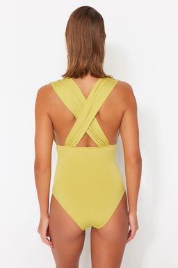 Yag Yesili Derin Dekolteli Drapeli Normal Paca Mayo TBESS23MA00277 - Trendyolmilla фото 5