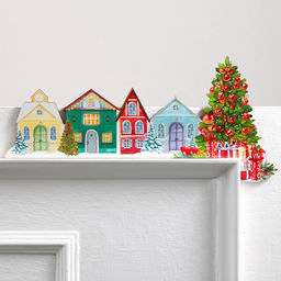 Цена за 4шт Декор на раму двери новогодний Домики, на Новый год