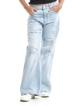 Джинсы клеш рваные для весны и лета 33-1053 св.голубой - Mini maxi фото 22