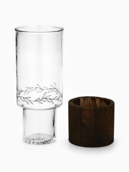 Ваза для цветов из стекла с деревянной подставкой, 25.5×10 см, 1.25 литра