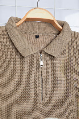 TRENDYOL MAN Vizon Casual Oversize Polo Yaka Cizgili Triko Kazak TMNAW24KZ00018 - Trendyolmilla фото 24