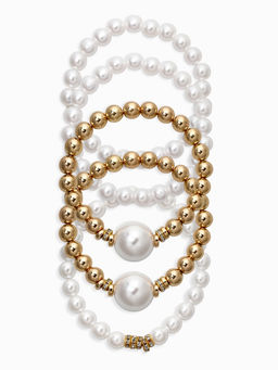 Браслет "Стильный жемчуг" (набор 5шт), №8/16, цвет белый в золоте