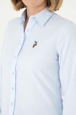 Женская голубая базовая рубашка с длинным рукавом - U.s. polo assn фото 12