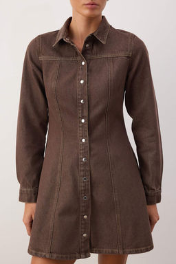 Kahverengi Duz K?sa / Mini Denim Elbise TWOAW26EL00344 - Trendyolmilla фото 4