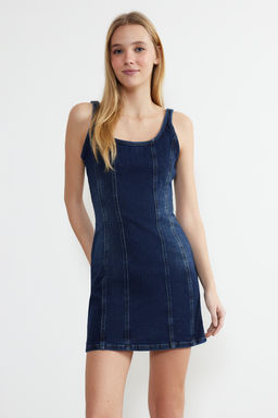 TRENDYOLMILLA Mavi Dikis Detayl? Fitted/Vucuda Oturan Mini Denim Elbise TWOSS24EL00284  фото 7