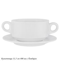 118-127 Бульонница 11,5см,400 мл с блюдцем BIANCO в под.уп.(х16)Фарфор - Lenardi фото 2