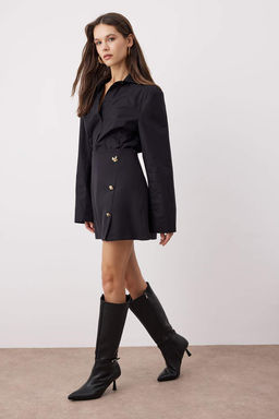 Siyah Aksesuar Dugmeli Dokuma A-Line/Can Mini Etek TWOAW26ET00102 - Trendyolmilla фото 2