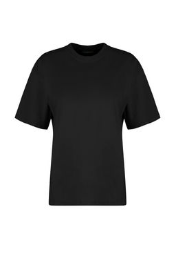 Siyah %100 Kal?n Pamuklu Premium Oversize/Genis Kal?p Bisiklet Yaka Orme T-Shirt TWOSS23TS00040