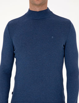 _ndigo Melanj Slim Fit Yar_m Bal_k__ Yaka Basic Triko Kazak