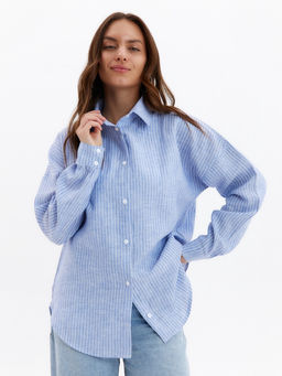 Рубашка женская MINAKU oversize в полоску, белая, голубая, размер 48