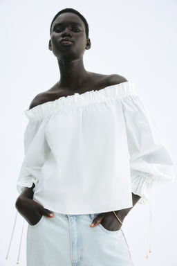 Blusa off-the-shoulder de popelina - H&m фото 3
