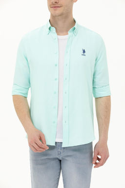 Мужская базовая рубашка зеленого цвета с длинным рукавом - U.s. polo assn фото 6