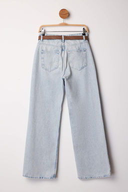 Ac?k Mavi Kemerli Yuksek Bel Wide Leg Palazzo Jeans TWOAW26JE00271 - Trendyolmilla фото 3