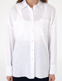 Beyaz Oversize Keten Kar___ml_ Uzun Kollu G_mlek