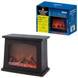 ULD-L2821-005/DNC/RED BLACK FIREPLACE Светильник светодиодный Камин с эффектом пламени, питание от батареек 3АА (не в/к) или USB (в/к), 28х21см. 5 светодиодов. Корпус черный. TM Uniel