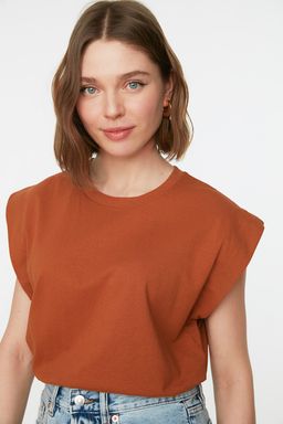 Tarc?n %100 Pamuk Vatka Gorunumlu Basic Bisiklet Yaka Orme T-Shirt TWOSS20TS0021