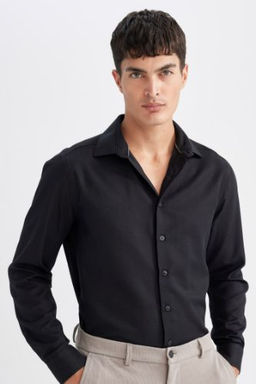 Slim Fit Dar Kesim Oxford Dugmeli Duz Pamuk Kar?s?ml? Uzun Kollu Gomlek