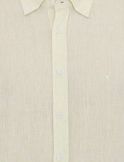 Рубашка узкого кроя с длинными рукавами из смесового льна фисташкового цвета - Cacharel фото 6