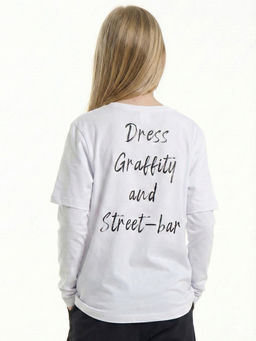 Футболка с длинными рукавами для молодежи 22-8002-2 белый/принт - Mini maxi фото 4