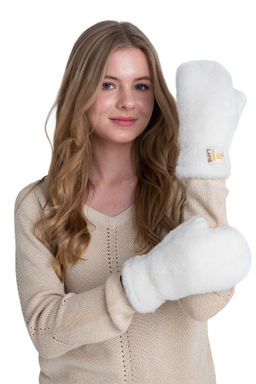 Варежки меховые на резинке ВАНИЛЬ - Woollamb фото 5