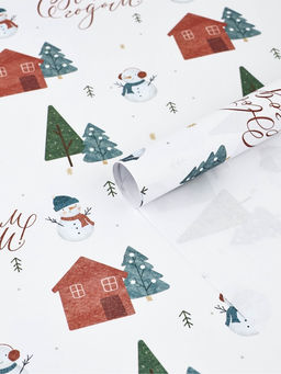 Цена за 10 шт. Бумага упаковочная новогодняя крафтовая Снеговики, 50 ? 70 см