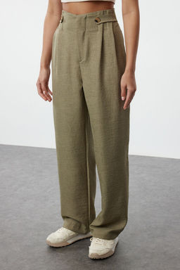 Trendyolmilla Haki Bel Detayl? Wide Leg/Genis Paca Dokuma Pantolon TEDAW25PL00000  фото 3
