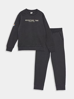 Bisiklet Yaka Bask?l? Uzun Kollu Erkek ?ocuk Sweatshirt ve E?ofman Alt?