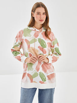 Kap??onlu Desenli Kad?n Sweatshirt Tunik