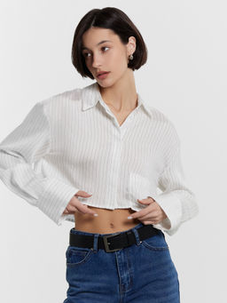 Рубашка женская укороченная в полоску