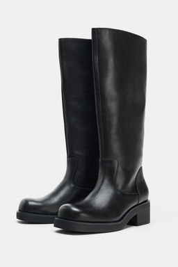 FLAT LEATHER WATER-REPELLENT KNEE-HIGH BOOTS - Zara фото 6