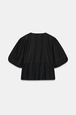 CAMISA BORDADA MANGA GLOBO / Negro - Zara фото 9