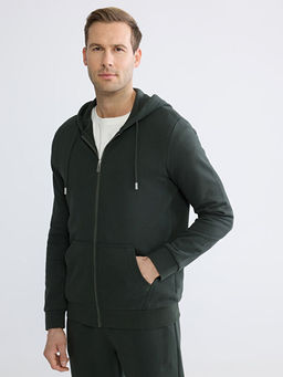Standart Kal?p Kap??onlu Erkek Fermuarl? Sweatshirt