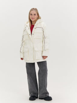 Парка демисезонная с контрастным кантом "Молоко" женская