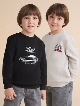 Araba Bask?l? Erkek ?ocuk Sweatshirt 2li