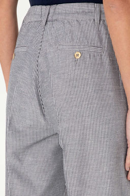 Kad_n Lacivert _izgili Keten Kar___ml_ Carrot Fit Kanvas Pantolon