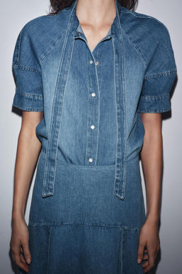 ZW COLLECTION DENIM SHIRT WITH TIE - Zara фото 4