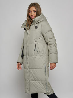 Пальто утепленное молодежное зимнее женское зеленого цвета 52351Z - HULDLUCK фото 10