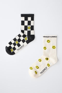 PACK DOS CALCETINES MEDIOS SMILEYWORLD ® CUADRO DAMERO / Blanco / Negro - Zara фото 4